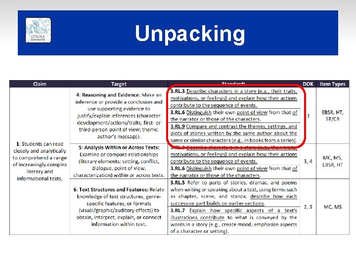 Unpacking Table groups Unpack Standards for Claim 1 Target 4. 