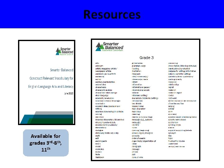 Resources Available for grades 3 rd-8 th, 11 th 