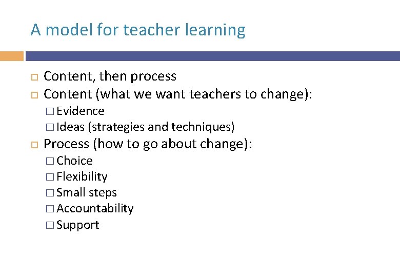 A model for teacher learning Content, then process Content (what we want teachers to