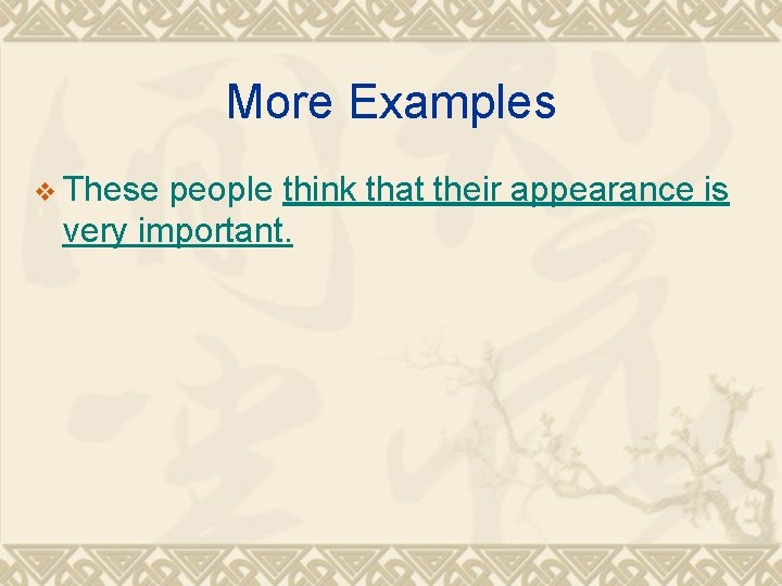 More Examples v These people think that their appearance is very important. 