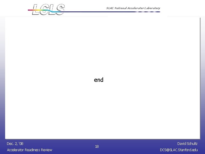 SLAC National Accelerator Laboratory end Dec. 2, ‘ 08 Accelerator Readiness Review 18 David