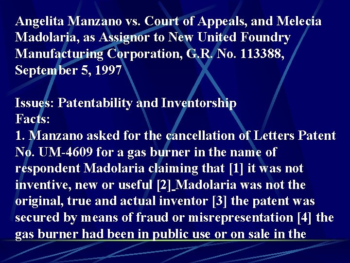 Angelita Manzano vs. Court of Appeals, and Melecia Madolaria, as Assignor to New United
