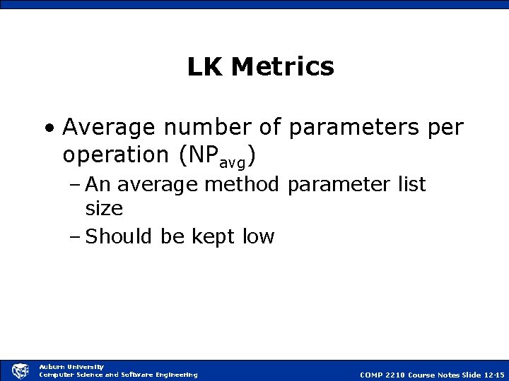 LK Metrics • Average number of parameters per operation (NPavg) – An average method