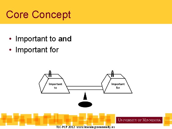 Core Concept • Important to and • Important for TLC-PCP 2012 www. learningcommunity. us