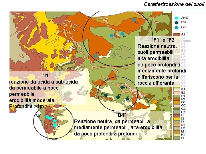 Caratterizzazione dei suoli “I 1” reazione da acida a sub-acida da permeabile a poco