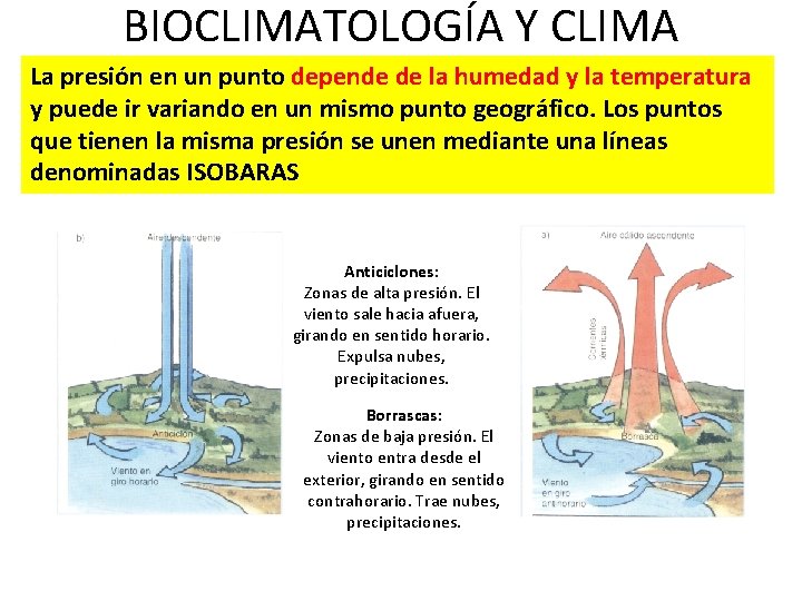 BIOCLIMATOLOGÍA Y CLIMA La presión en un punto depende de la humedad y la