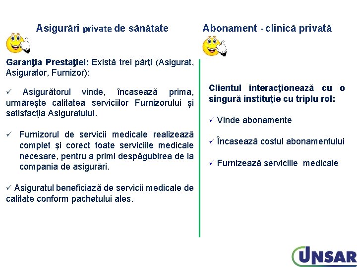 Asigurări private de sănătate Abonament - clinică privată Garanţia Prestaţiei: Există trei părţi (Asigurat, Asigurări private de sănătate Abonament - clinică privată Garanţia Prestaţiei: Există trei părţi (Asigurat,