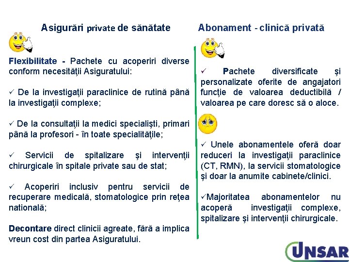 Asigurări private de sănătate Flexibilitate - Pachete cu acoperiri diverse conform necesităţii Asiguratului: De Asigurări private de sănătate Flexibilitate - Pachete cu acoperiri diverse conform necesităţii Asiguratului: De