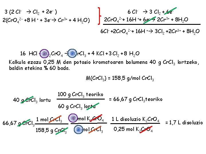 3 (2 Cl- Cl 2 + 2 e- ) 6 Cl- 3 Cl 2