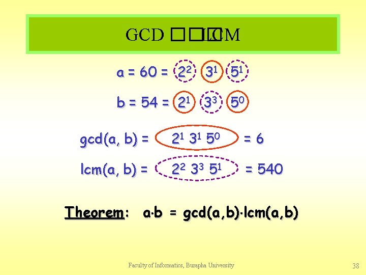 GCD ��� LCM a = 60 = 22 31 51 b = 54 =