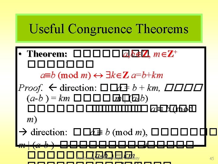 Useful Congruence Theorems • Theorem: ���� a, b Z, m Z+ ������� : a