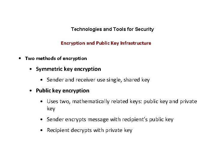 Technologies and Tools for Security Encryption and Public Key Infrastructure • Two methods of