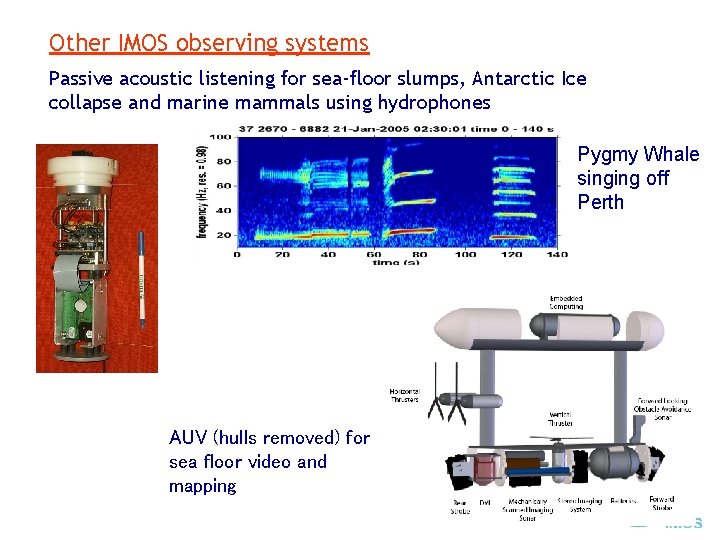 Other IMOS observing systems Passive acoustic listening for sea-floor slumps, Antarctic Ice collapse and