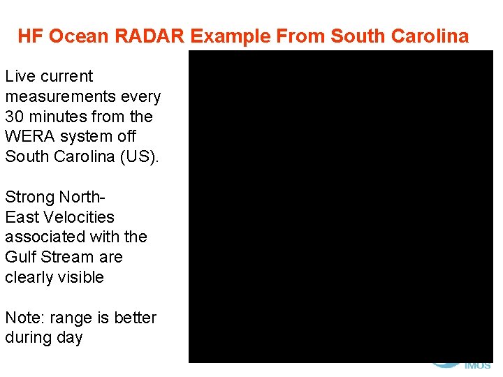 HF Ocean RADAR Example From South Carolina Live current measurements every 30 minutes from