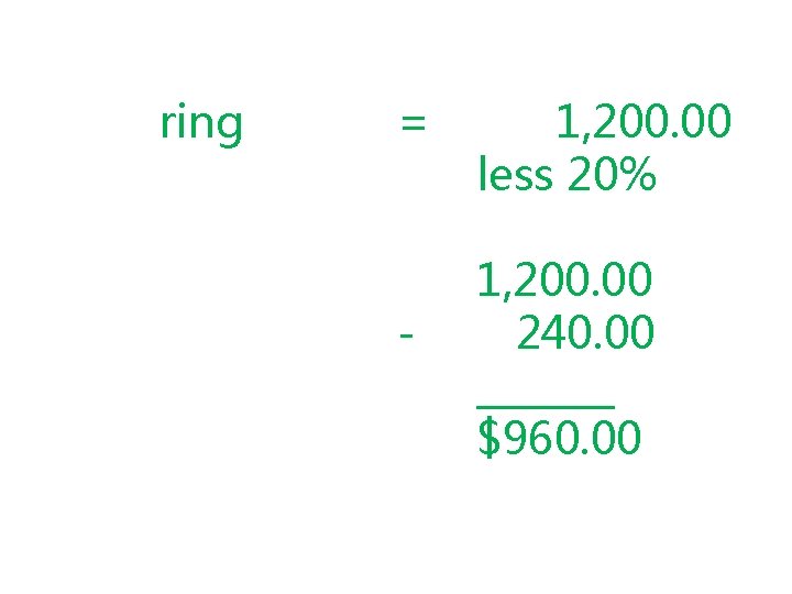 ring = - 1, 200. 00 less 20% 1, 200. 00 240. 00 _______