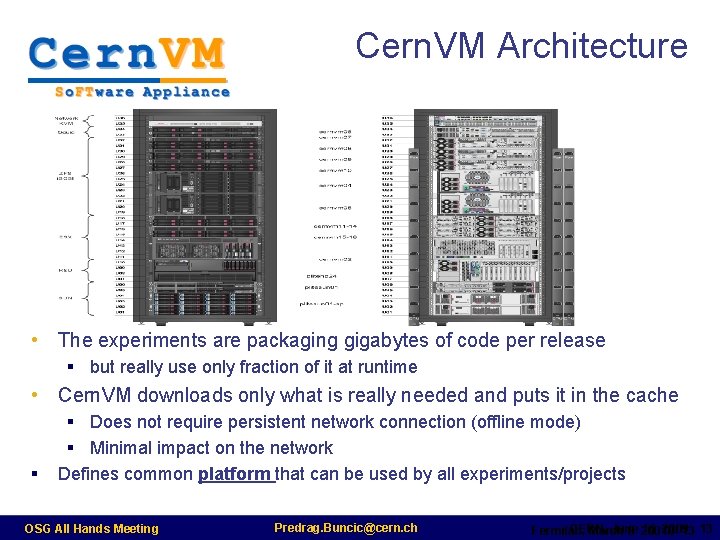 Cern. VM Architecture • The experiments are packaging gigabytes of code per release §