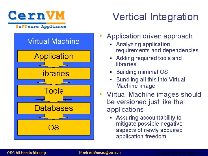 Vertical Integration Virtual Machine Application Libraries Tools Databases • Application driven approach § Analyzing