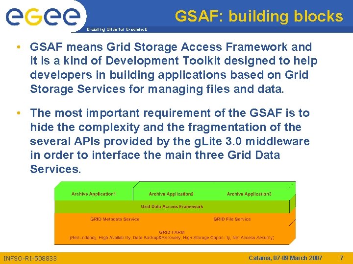 GSAF: building blocks Enabling Grids for E-scienc. E • GSAF means Grid Storage Access