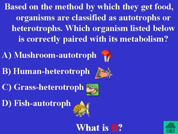 Based on the method by which they get food, organisms are classified as autotrophs