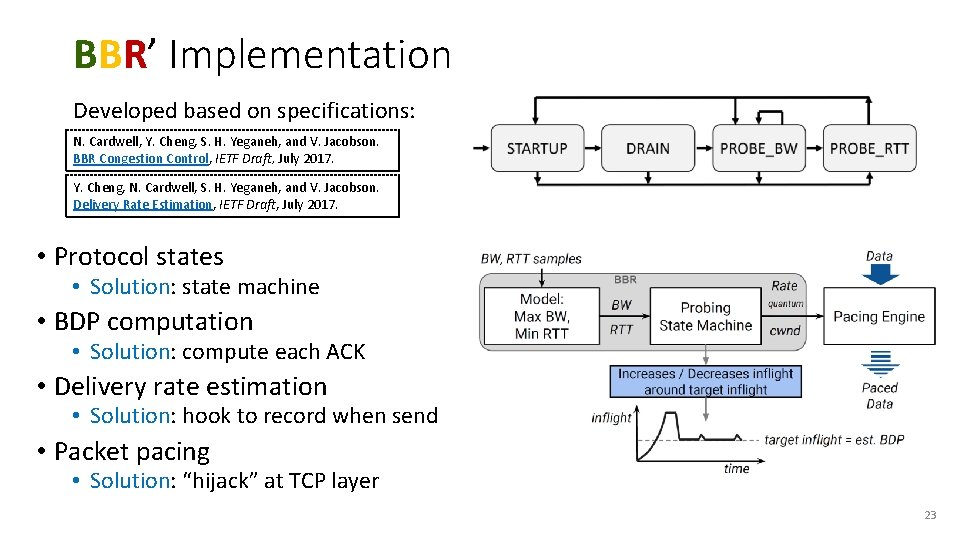 BBR’ Implementation Developed based on specifications: N. Cardwell, Y. Cheng, S. H. Yeganeh, and