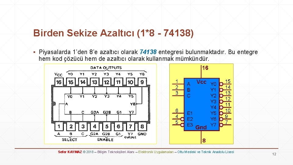 Birden Sekize Azaltıcı (1*8 - 74138) ▪ Piyasalarda 1’den 8’e azaltıcı olarak 74138 entegresi