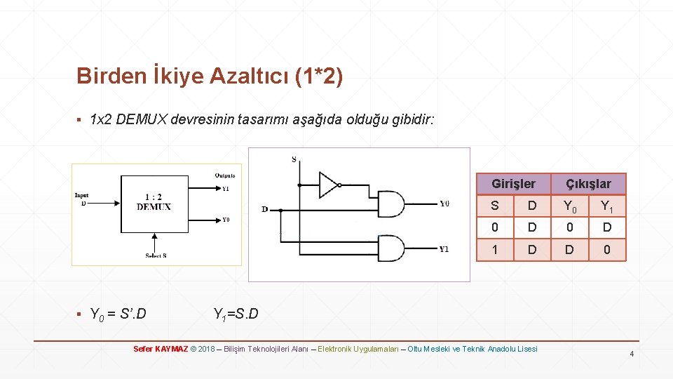 Birden İkiye Azaltıcı (1*2) ▪ 1 x 2 DEMUX devresinin tasarımı aşağıda olduğu gibidir: