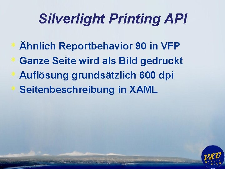 Silverlight Printing API * * Ähnlich Reportbehavior 90 in VFP Ganze Seite wird als