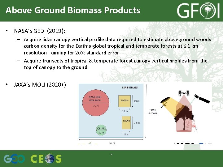 Above Ground Biomass Products • NASA’s GEDI (2019): – Acquire lidar canopy vertical profile