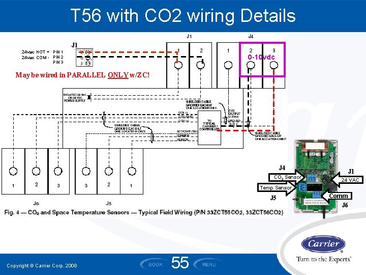 T 56 with CO 2 wiring Details J 1 24 vac HOT + PIN