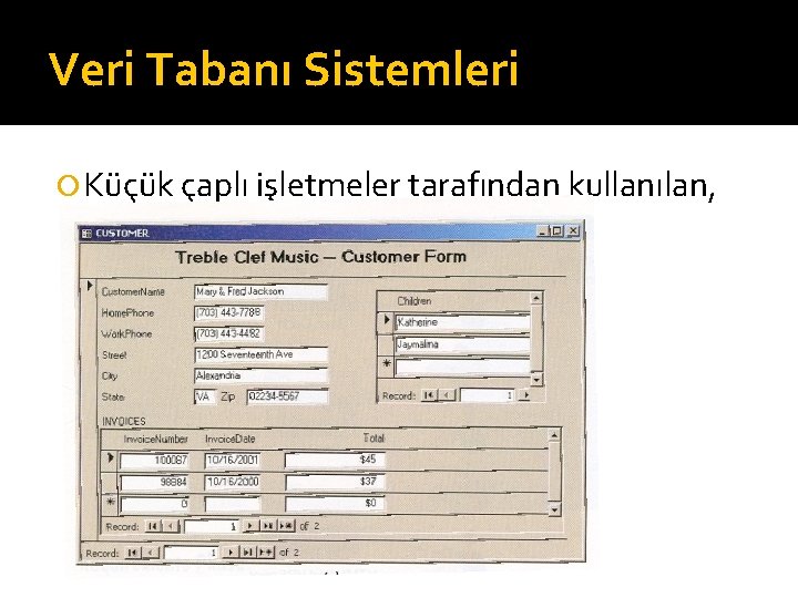 Veri Tabanı Sistemleri Küçük çaplı işletmeler tarafından kullanılan, 