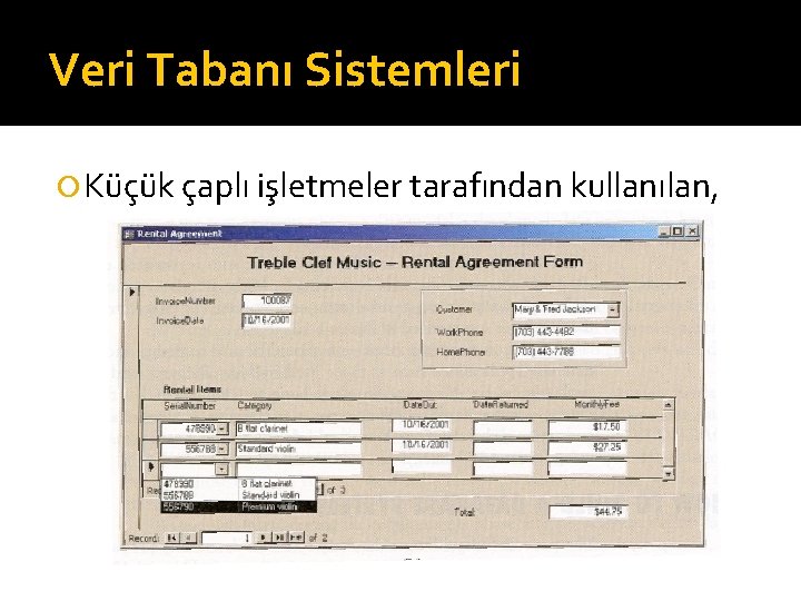 Veri Tabanı Sistemleri Küçük çaplı işletmeler tarafından kullanılan, 