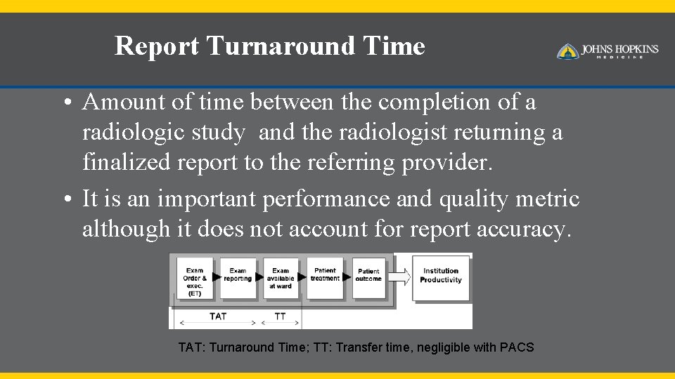 Report Turnaround Time • Amount of time between the completion of a radiologic study