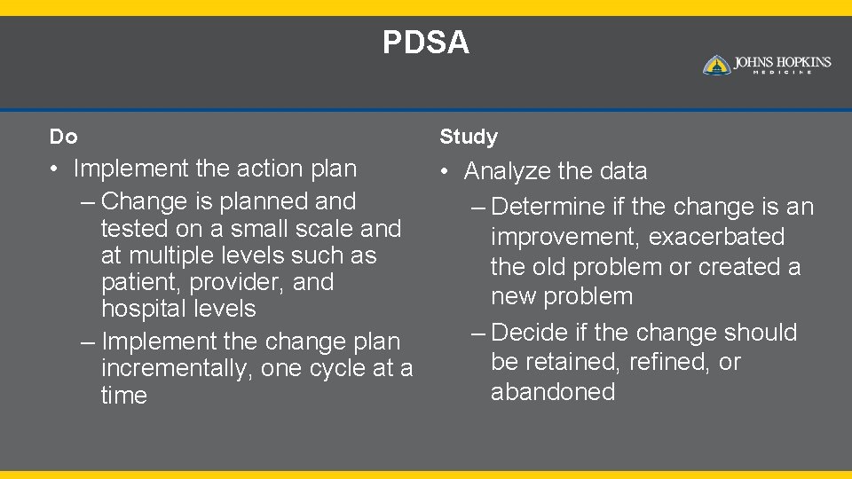 PDSA Do Study • Implement the action plan • Analyze the data – Change