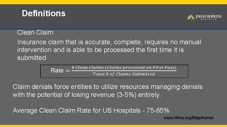 Definitions Clean Claim Insurance claim that is accurate, complete, requires no manual intervention and