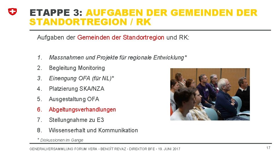 ETAPPE 3: AUFGABEN DER GEMEINDEN DER STANDORTREGION / RK Aufgaben der Gemeinden der Standortregion