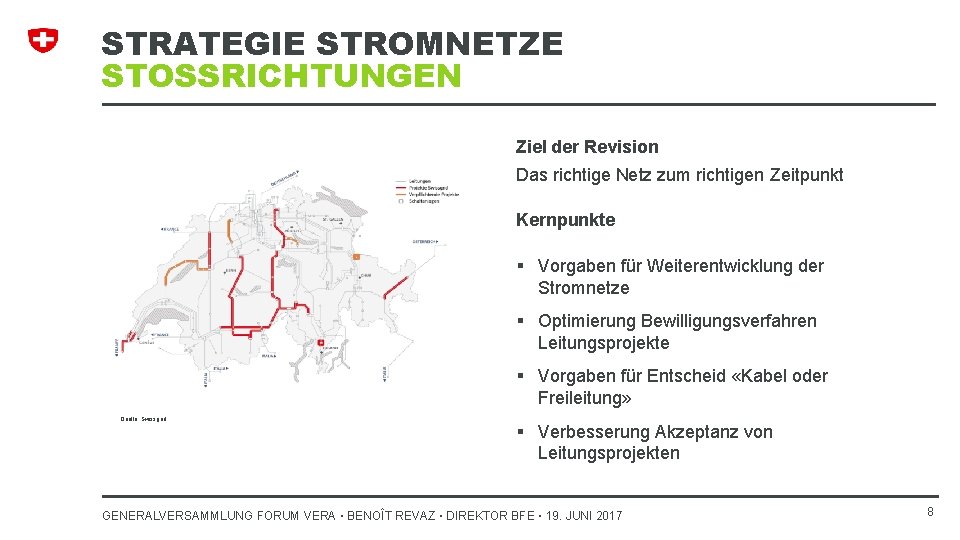 STRATEGIE STROMNETZE STOSSRICHTUNGEN Ziel der Revision Das richtige Netz zum richtigen Zeitpunkt Kernpunkte §