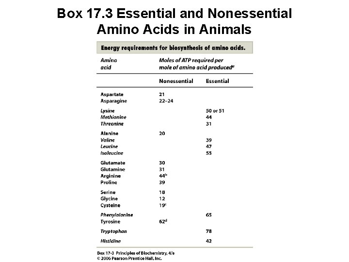 Box 17. 3 Essential and Nonessential Amino Acids in Animals 