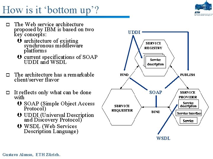 How is it ‘bottom up’? o The Web service architecture proposed by IBM is