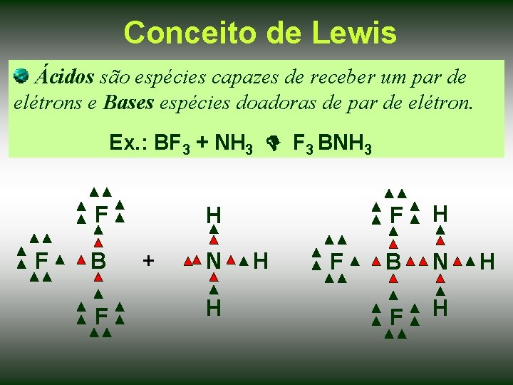 Conceito de Lewis Ácidos são espécies capazes de receber um par de elétrons e