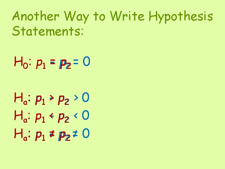 Another Way to Write Hypothesis Statements: H 0: p 1 -= p 22 =