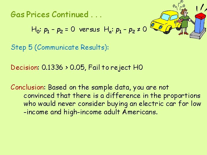 Gas Prices Continued. . . H 0: p 1 – p 2 = 0