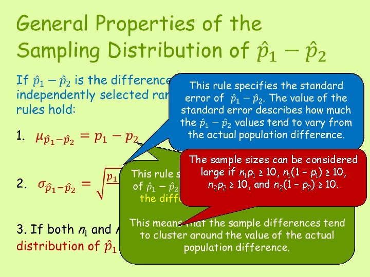  The sample sizes can be considered large if n 1 p 1 ≥