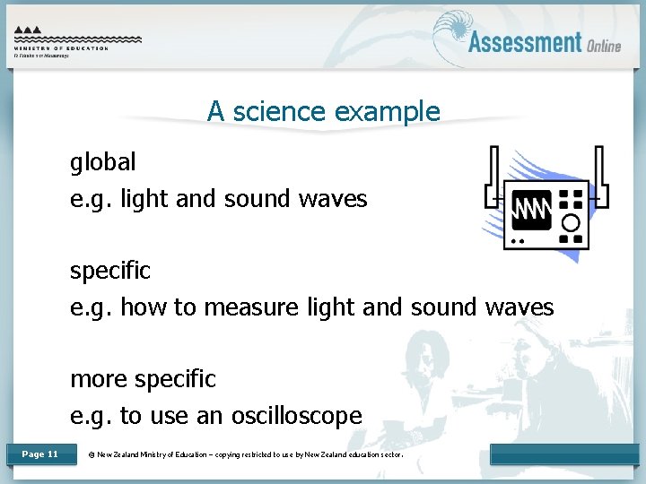 A science example global e. g. light and sound waves specific e. g. how