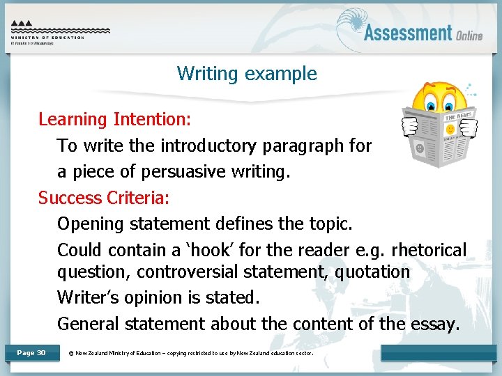 Writing example Learning Intention: To write the introductory paragraph for a piece of persuasive