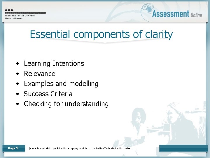 Essential components of clarity • • • Page 5 Learning Intentions Relevance Examples and