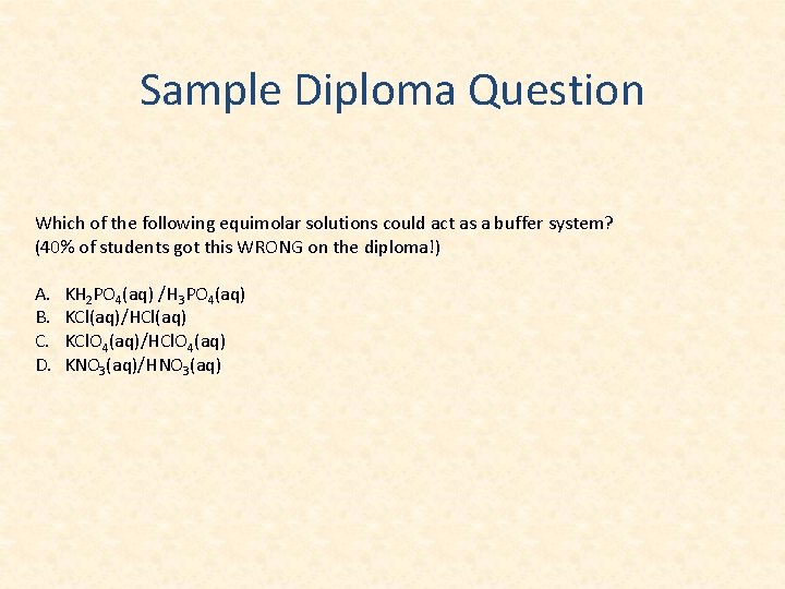 Sample Diploma Question Which of the following equimolar solutions could act as a buffer