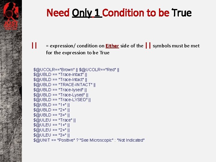 Need Only 1 Condition to be True || = expression/ condition on Either side