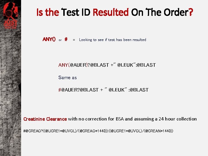 Is the Test ID Resulted On The Order? ANY() or # = Looking to