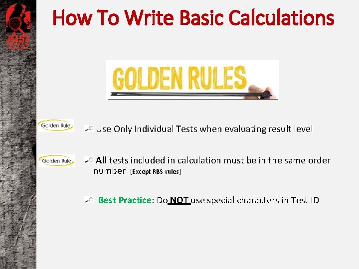 How To Write Basic Calculations Use Only Individual Tests when evaluating result level All