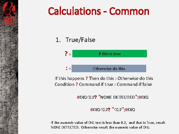 Calculations - Common 1. True/False ? = If this is true : = Otherwise